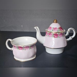 GANZ Pink and Gold Floral Teapot and Cup Set